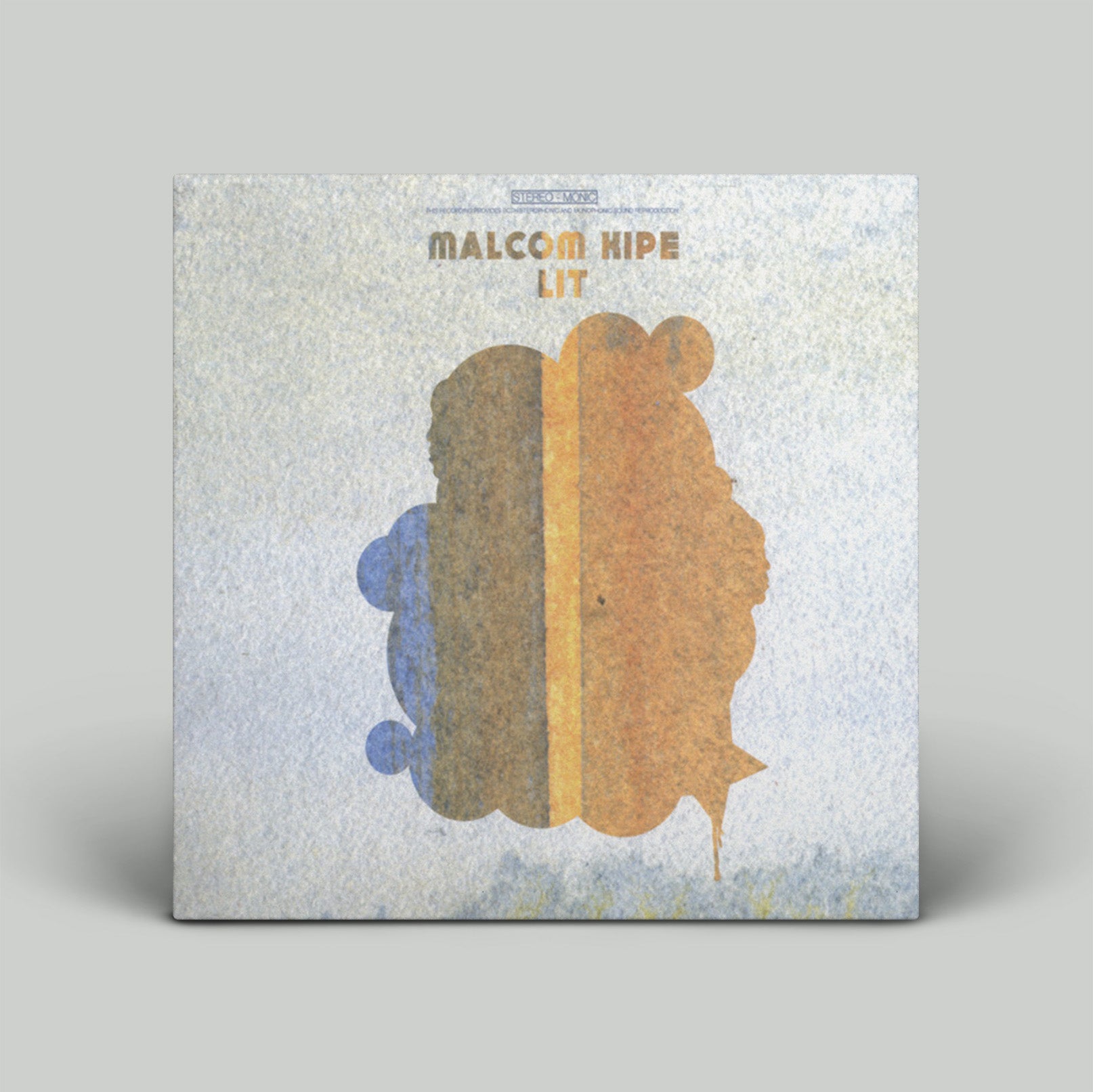 Album cover with abstract design and text on a light gray background