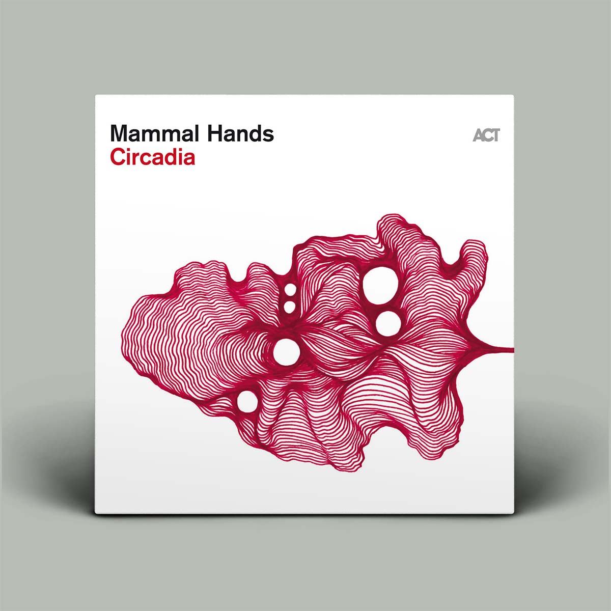 A square album cover for 'Mammal Hands - Circadia' by ACT, featuring a white background with a red abstract line-art illustration and black/red text, shown against a neutral gray background.