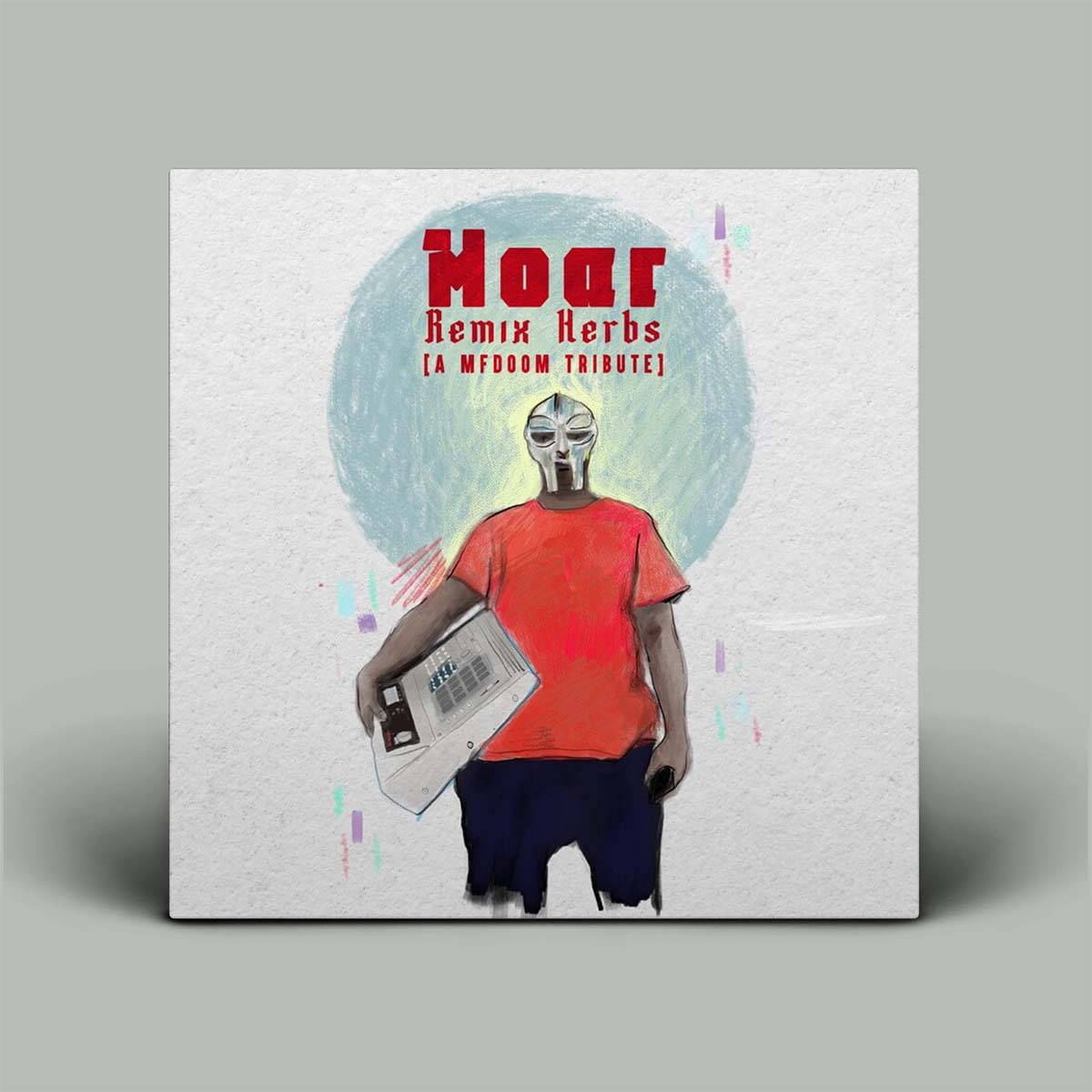 Album cover with a cartoon DOOM holding a mixer and text on a light gray background