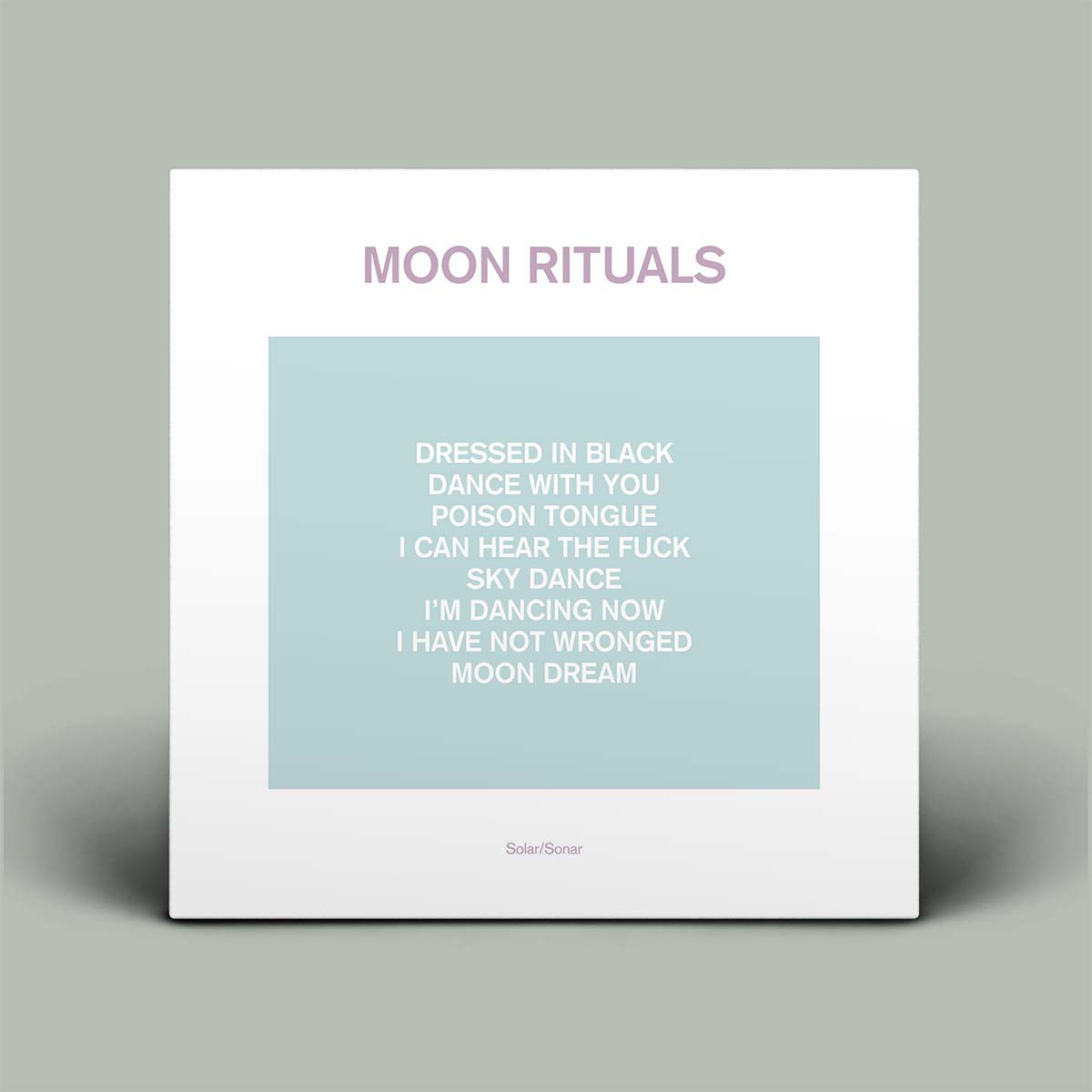 Album cover with 'Moon Rituals' written with text on a light blue background