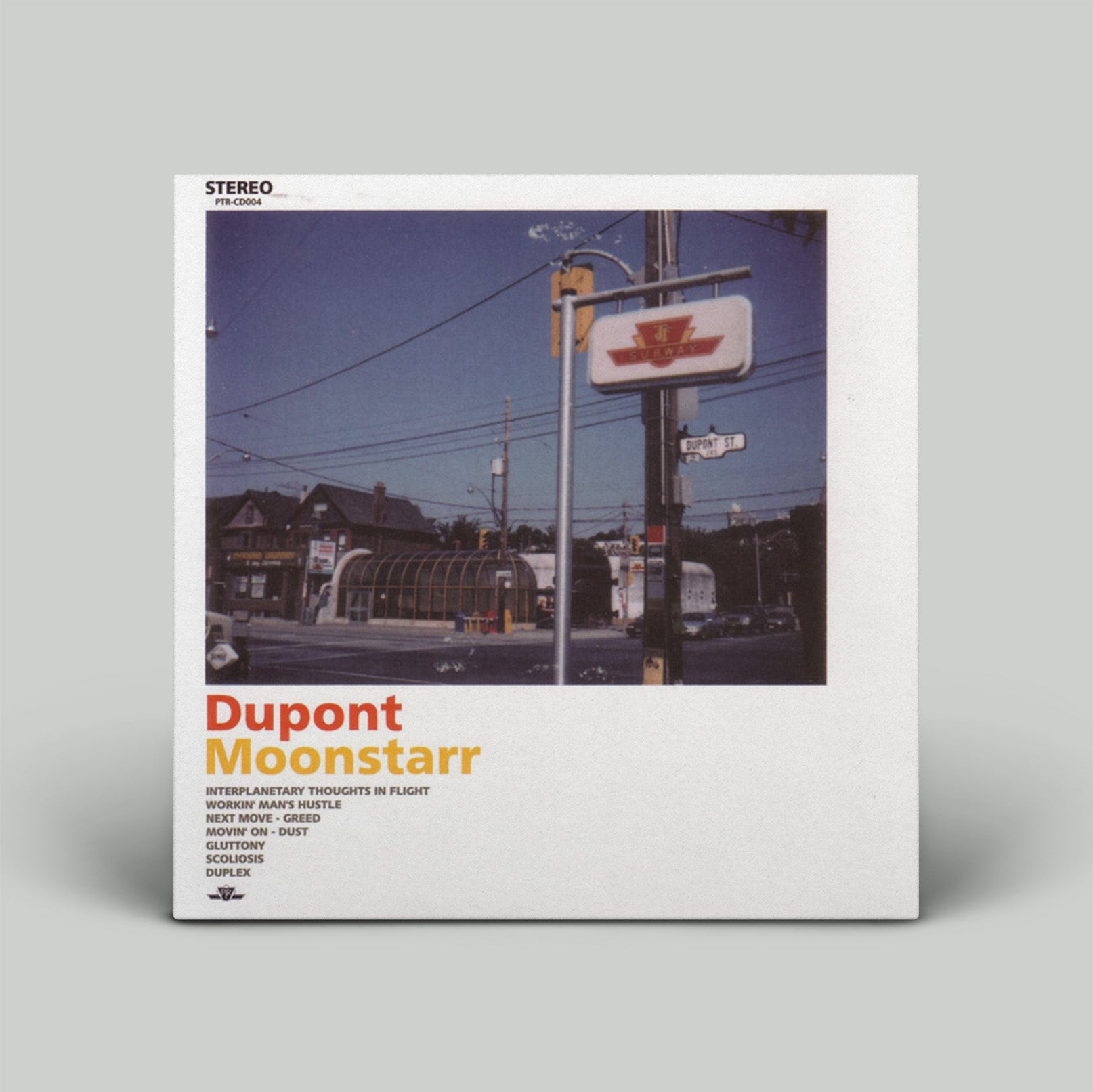 Album cover for Dupont Moonstarr with a street scene and sign on a gray background