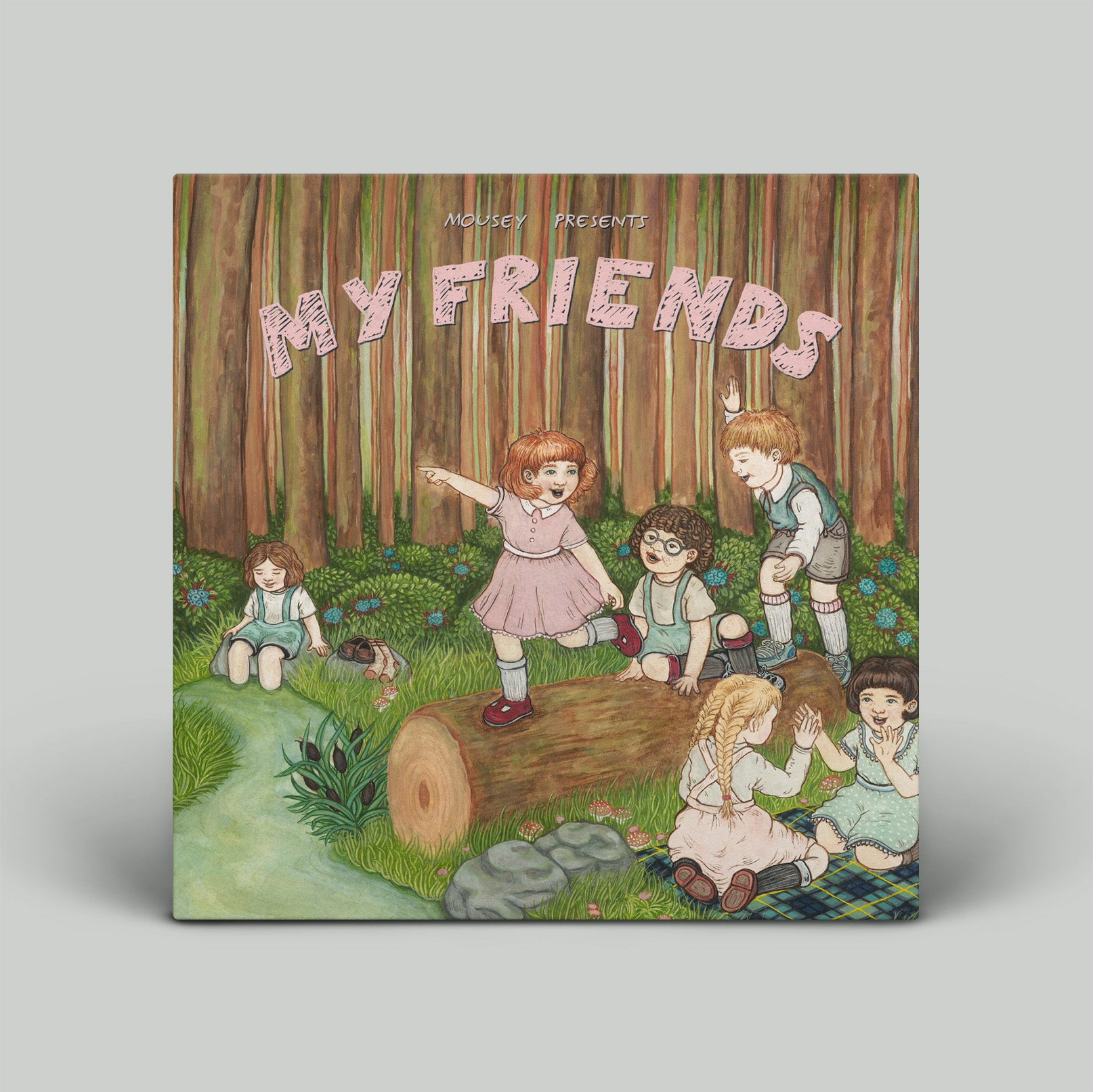 Album cover titled 'My Friends' with illustrations of children in a forest setting.