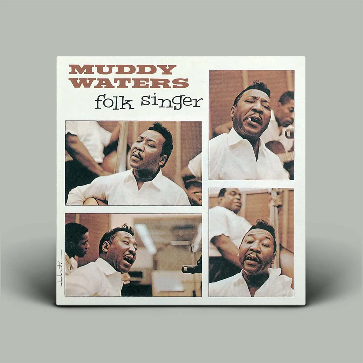 Album cover for 'Muddy Waters Folk Singer' with four images of a man singing.