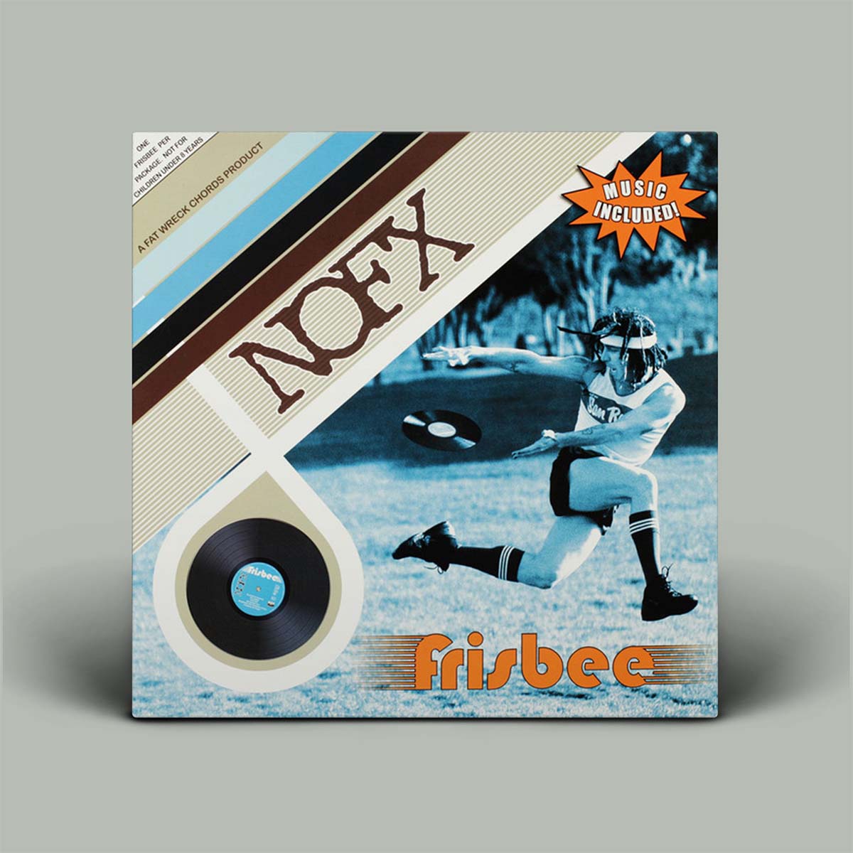 Vinyl record cover with a football player and 'NOFX Frisbee' text on a gray background