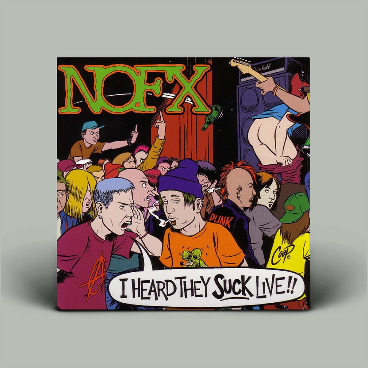 Album cover for NOFX with cartoon-style illustration of a crowd and text.