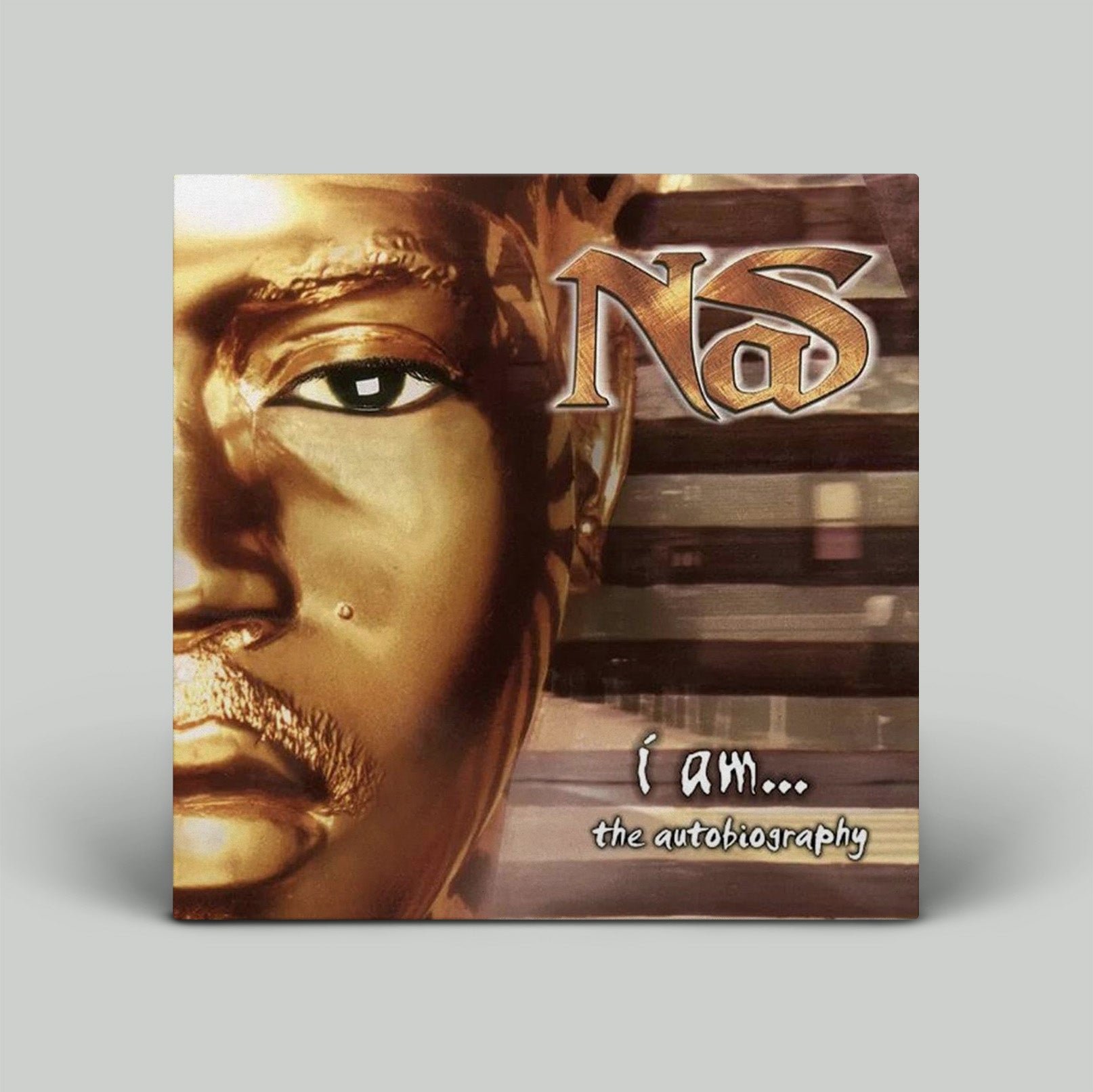 Album cover of 'I Am... The Autobiography' by Nas with a close-up of the artist's face.