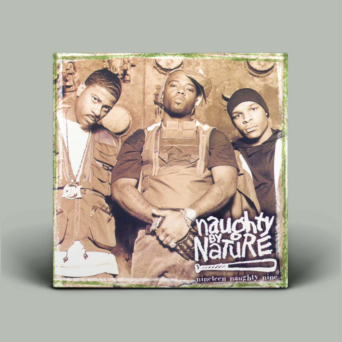 Album cover of 'Nineteen Naughty Nine - Nature's Fury' by Naughty By Nature featuring a photograph of the band members with a stylized background.