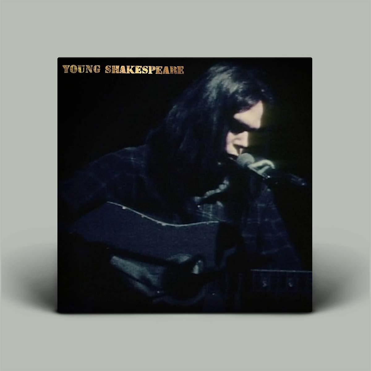 Album cover for 'Young Shakespeare' with a person holding a guitar and microphone.