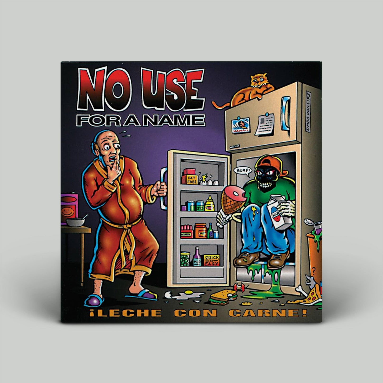 Album cover of 'No Use for a Name' with cartoon characters around an open refrigerator.