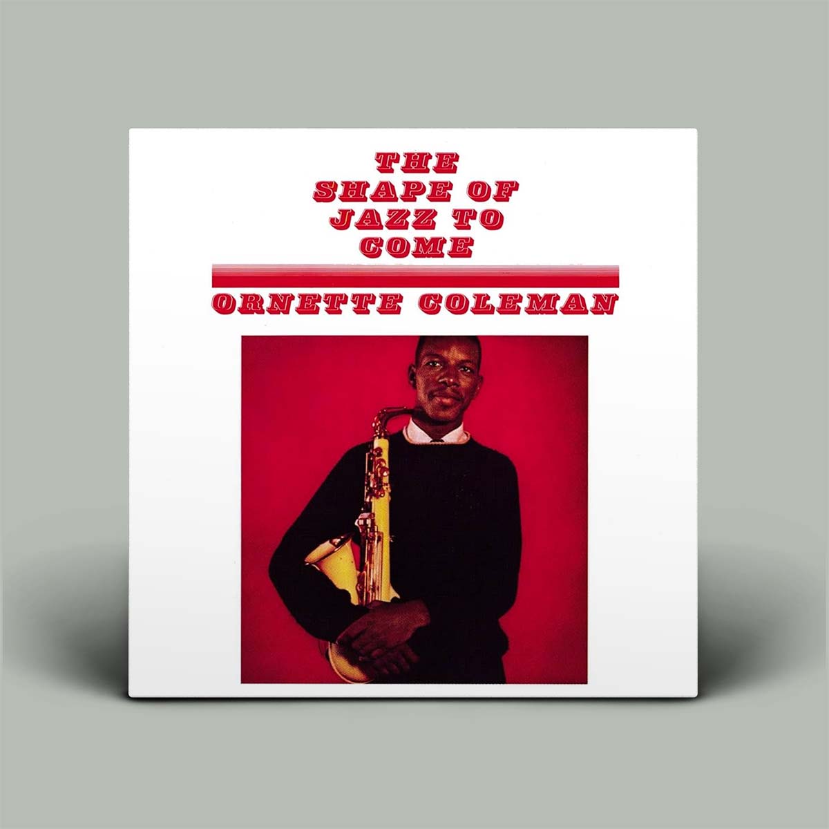 Album cover of 'The Shape of Jazz to Come' by Ornette Coleman with a red background and white text.