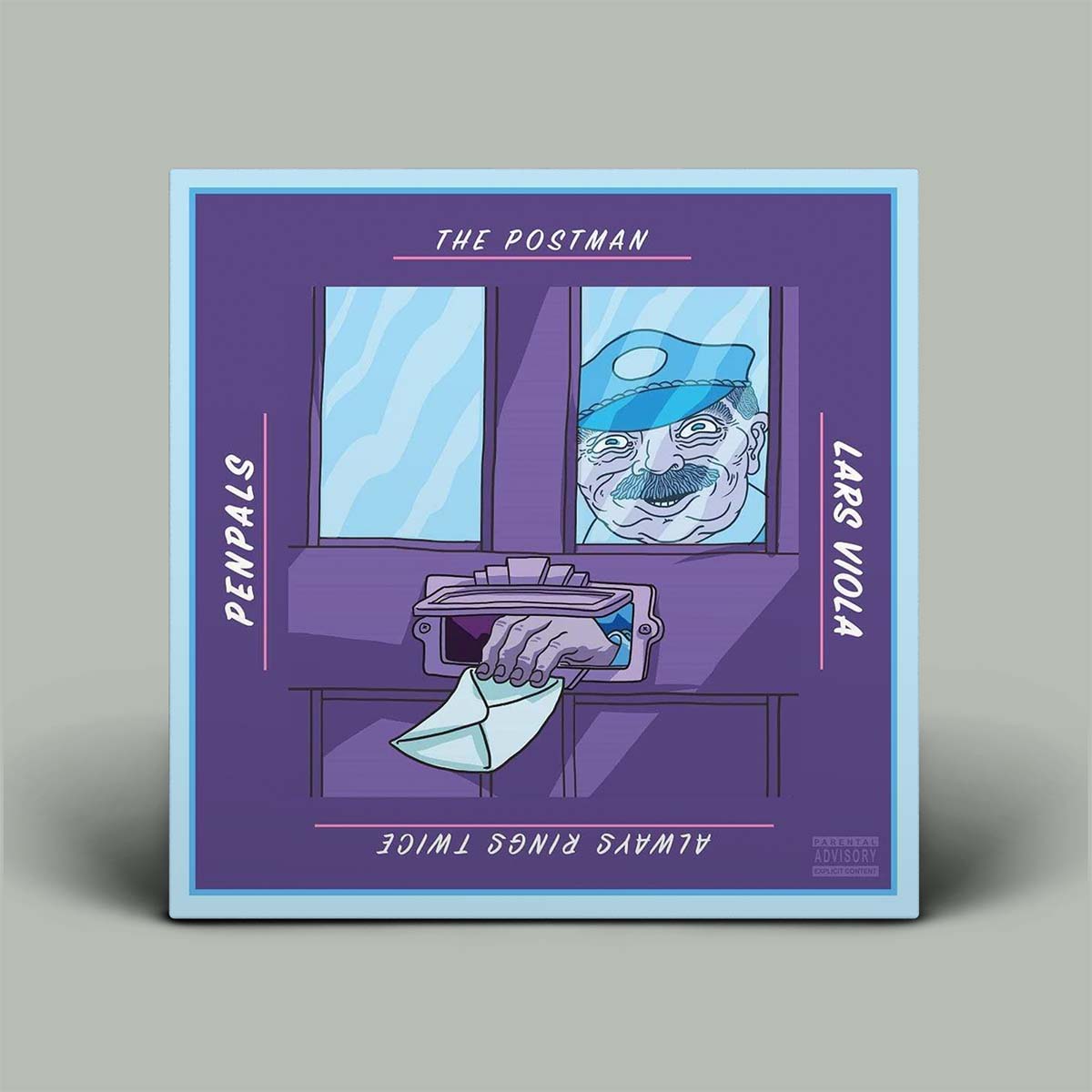 Album cover for 'The Postman' by Lars Viola with a purple background and illustration of a mailbox and window.