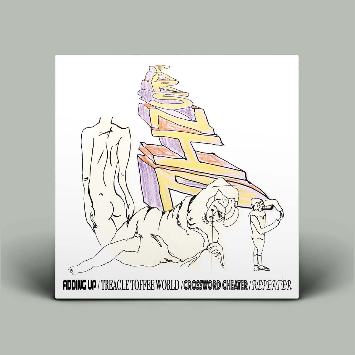 Album cover with abstract design and text on a gray background