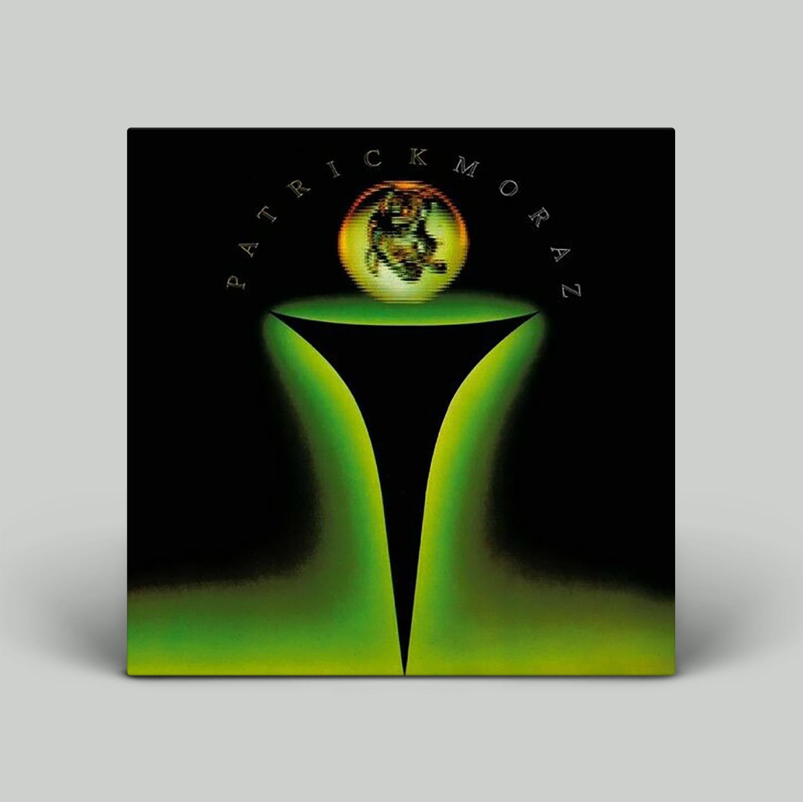 Album cover of 'The Story Of I' by Patrick Moraz featuring a stylized green figure with a globe for a head, set against a black background.