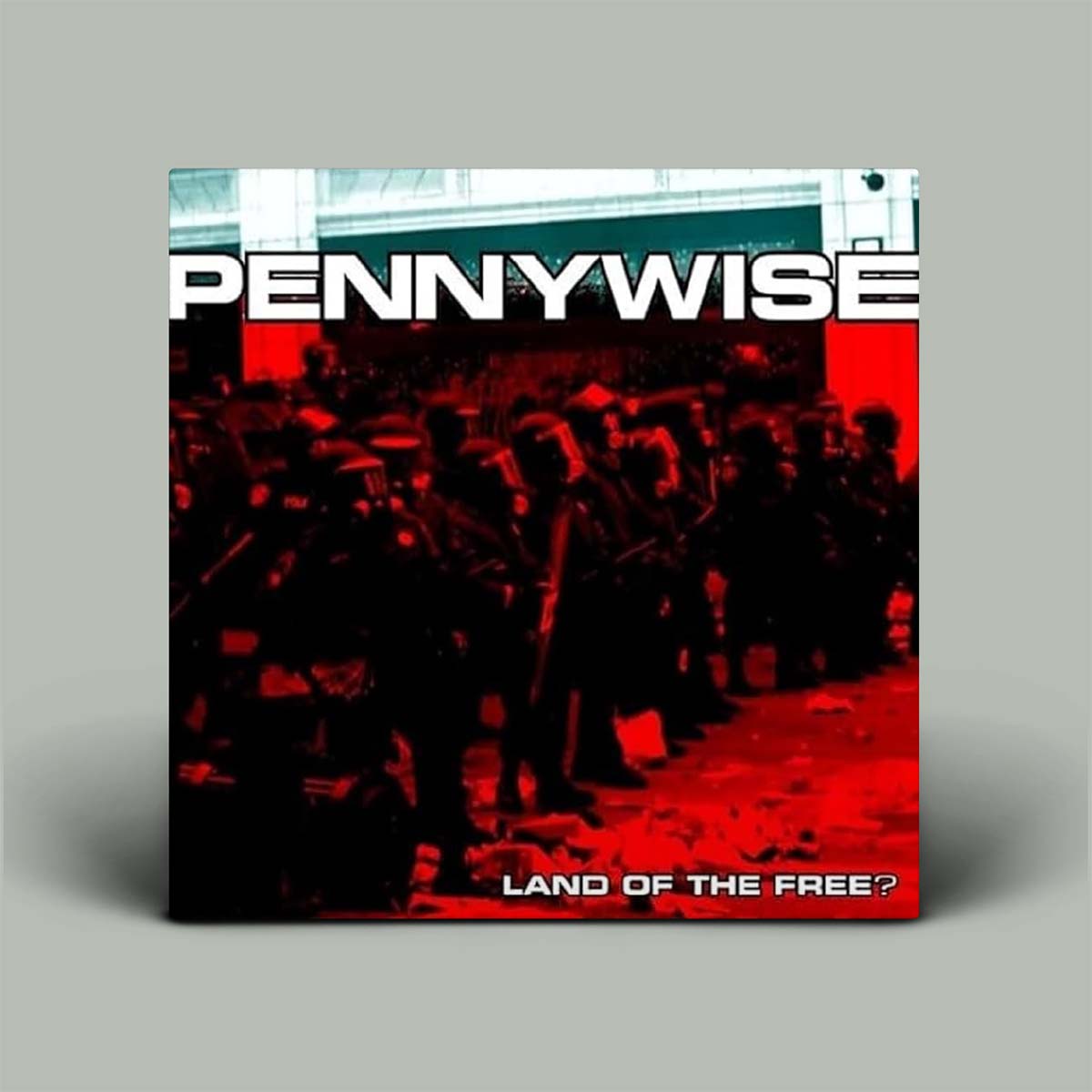 Album cover for 'Land of the Free?' by Pennywise on a gray background