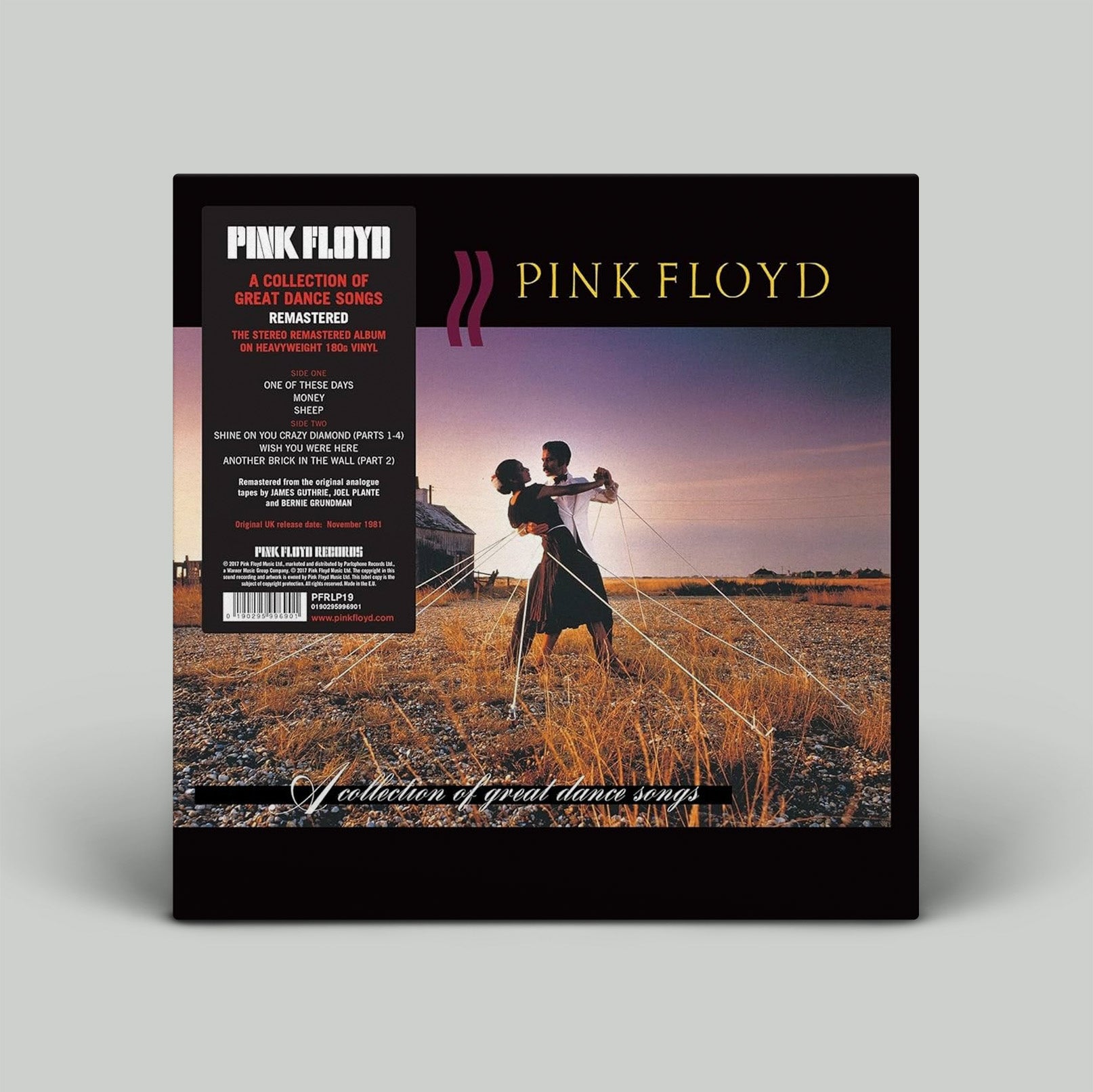 Pink Floyd album cover with two people in a field at sunset