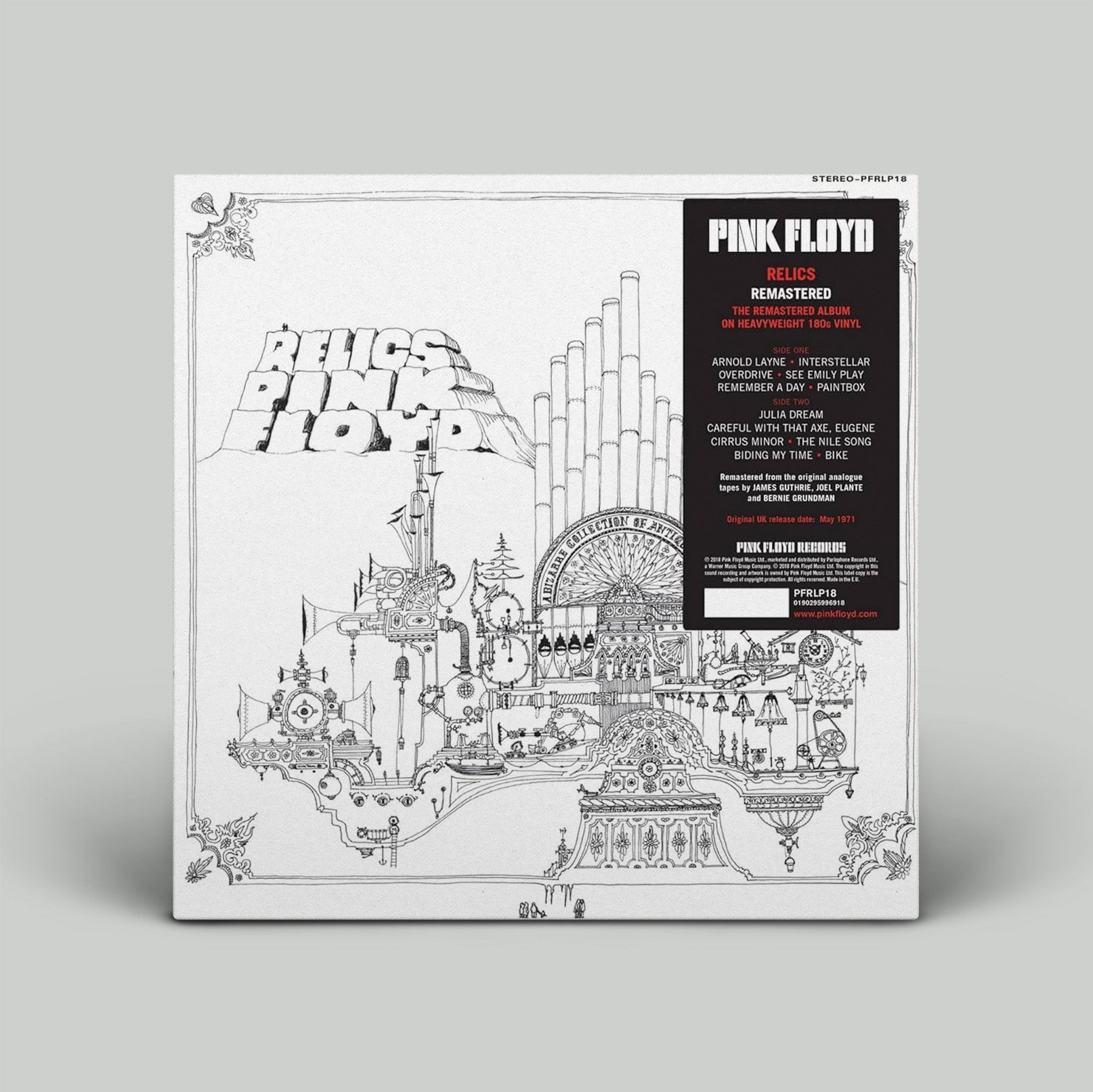 Vinyl album cover with intricate black and white design and text on a gray background