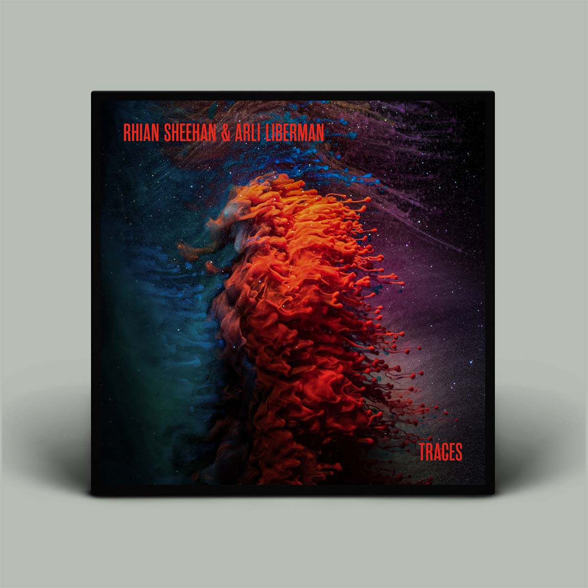 Album cover with abstract design and text on a gray background