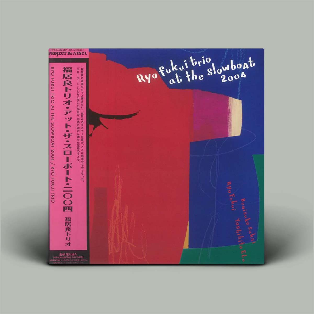 Vinyl record cover with abstract design and text on a gray background