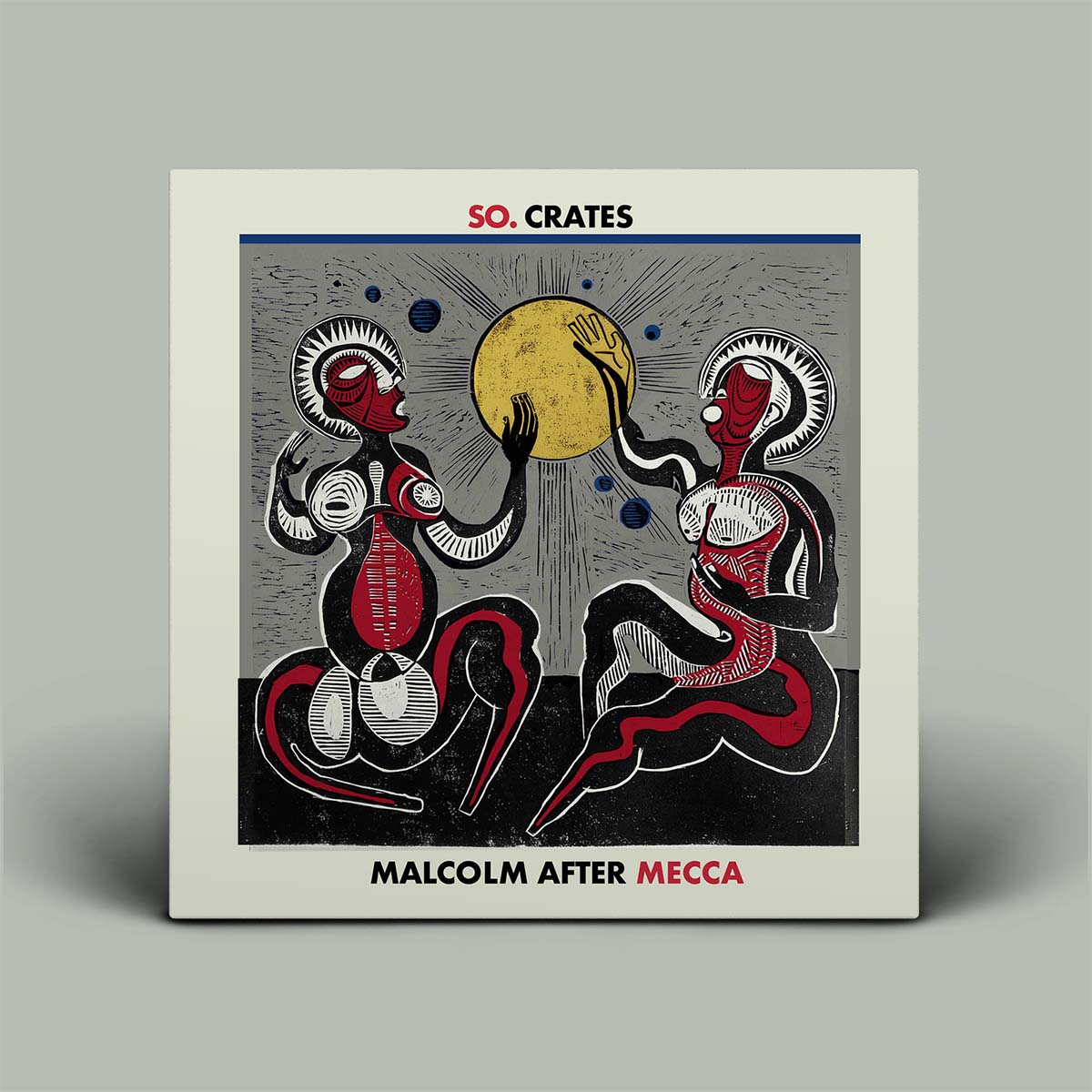 Album cover with abstract design and text on a gray background