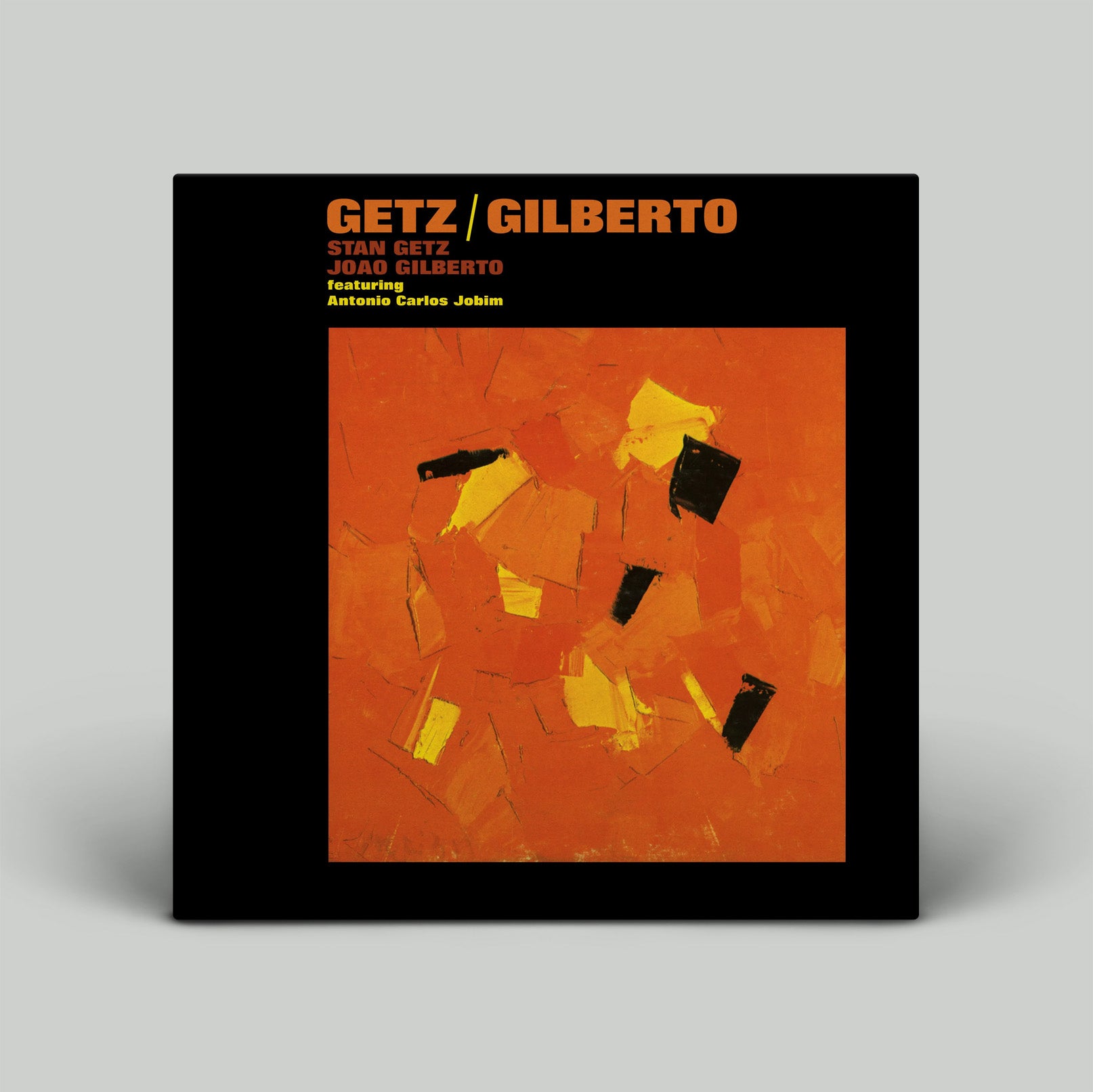 Album cover for 'Getz/Gilberto' with abstract design and text on an orange background