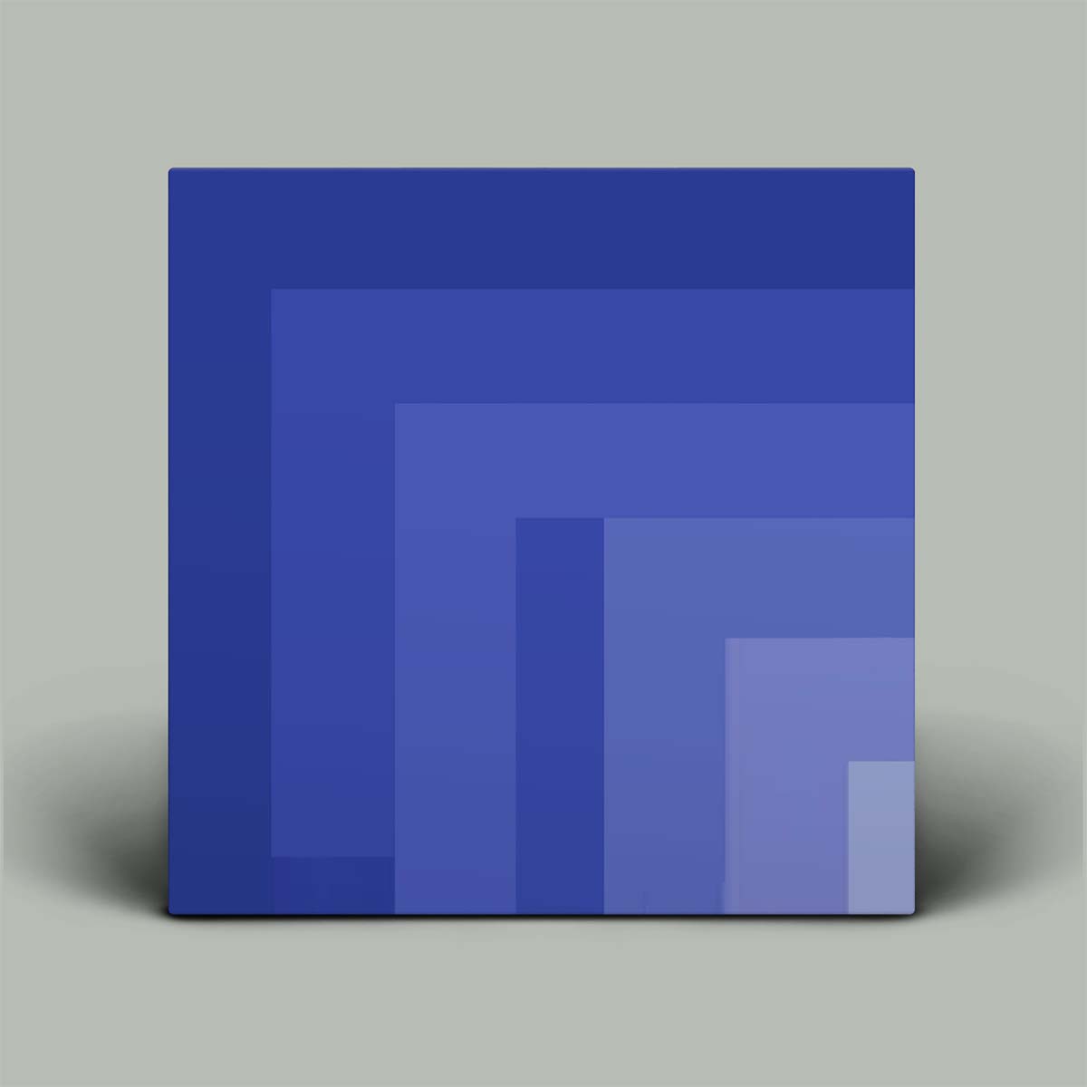Album cover featuring a modern geometric design of nested concentric rectangles in various shades of blue, displayed against a neutral gray background.