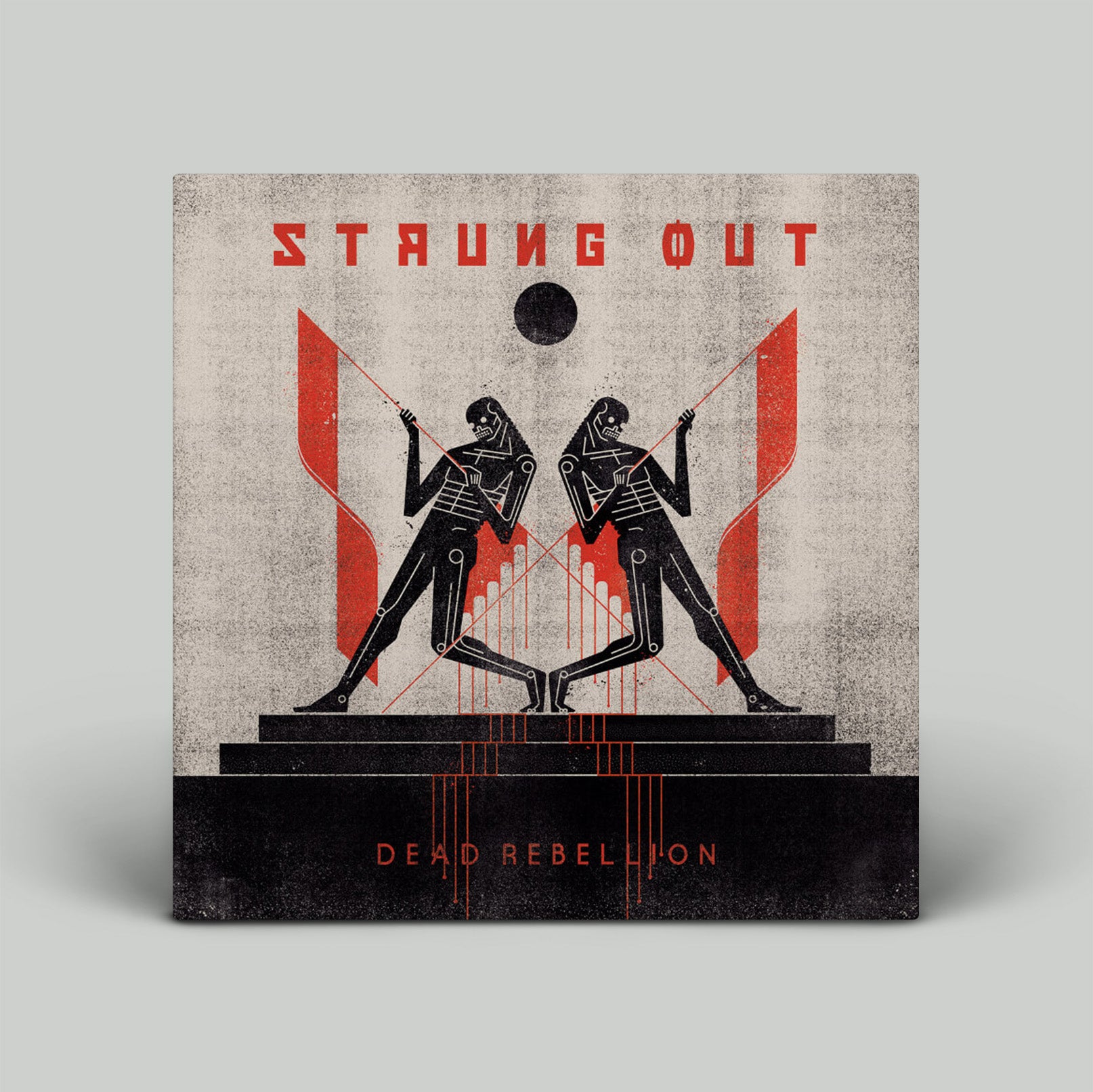 Album cover for 'Stung Out' with two figures and red and black design on a gray background