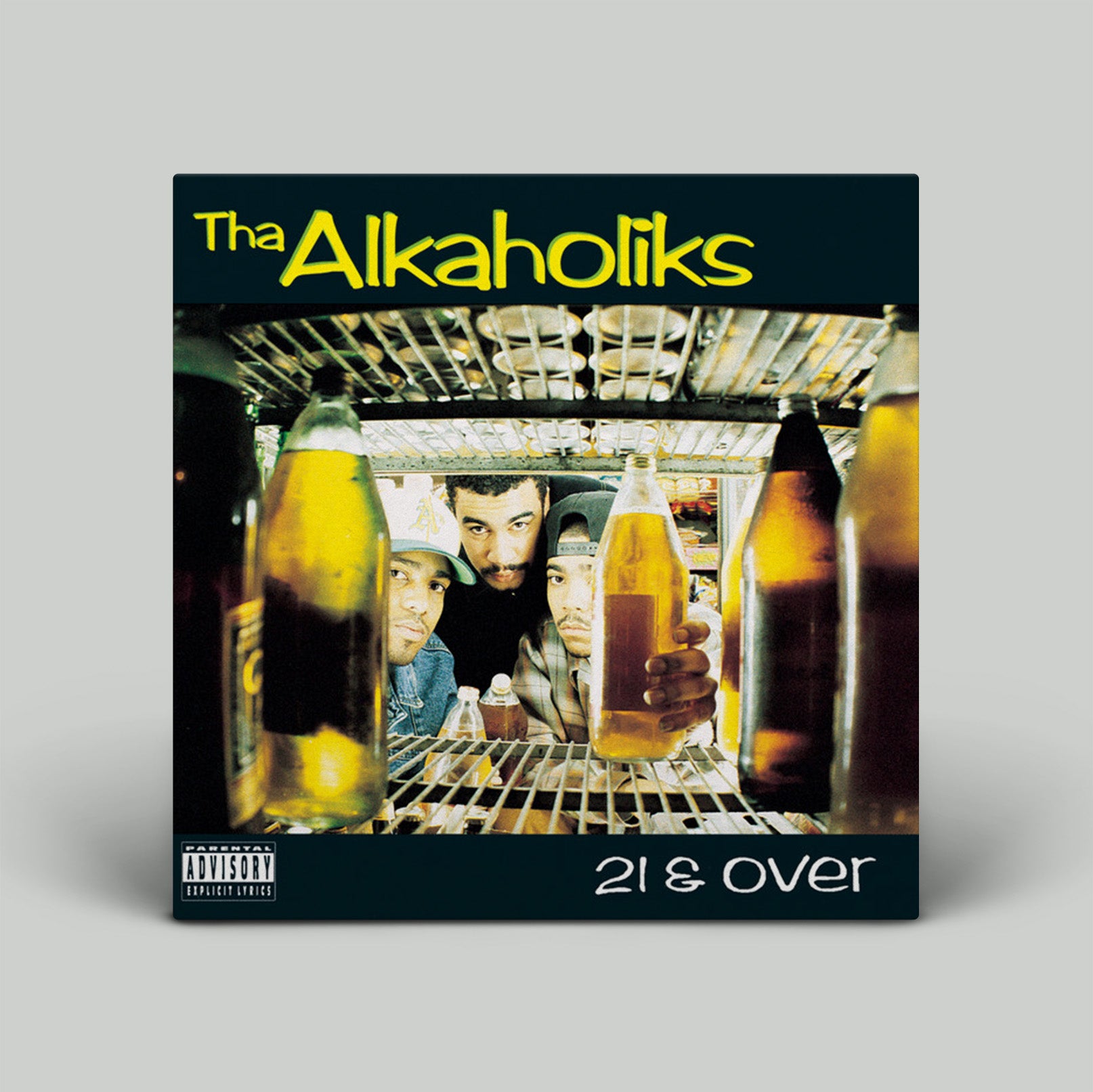 Album cover for '21 & Over' by The Alkaholiks featuring bottles and people behind a grill.