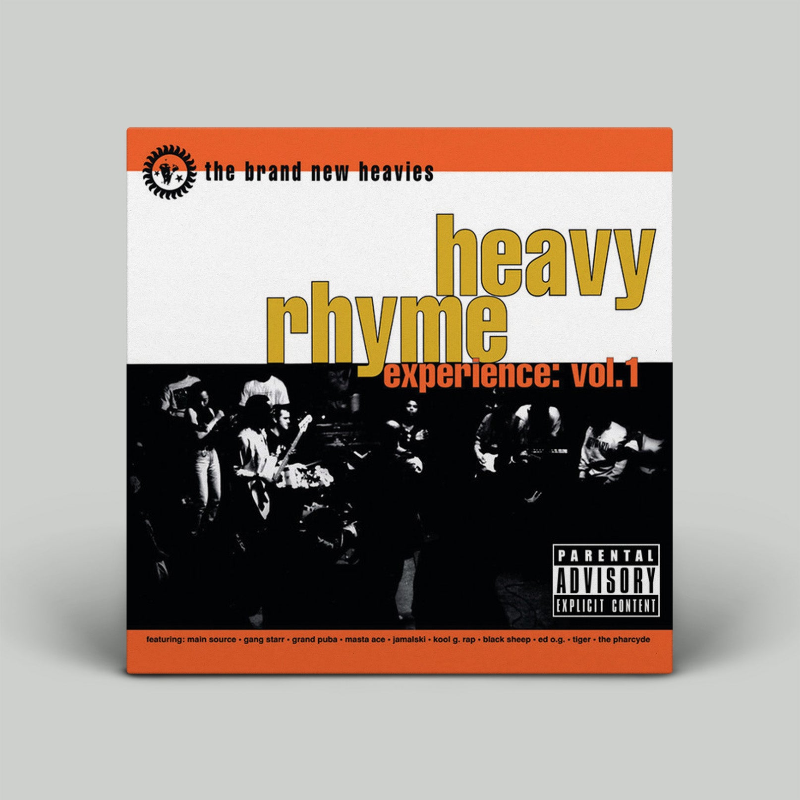 Album cover for 'Heavy Rhyme Experience: Vol. 1' by The Brand New Heavies with a gray background.
