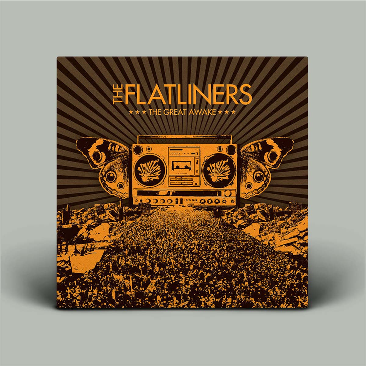 Album cover for 'The Great Awake' by The Flatliners with a vintage radio design on a gray background.