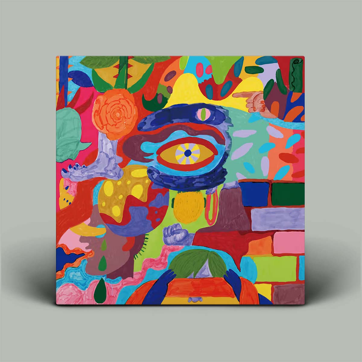 Colorful abstract painting on a gray background