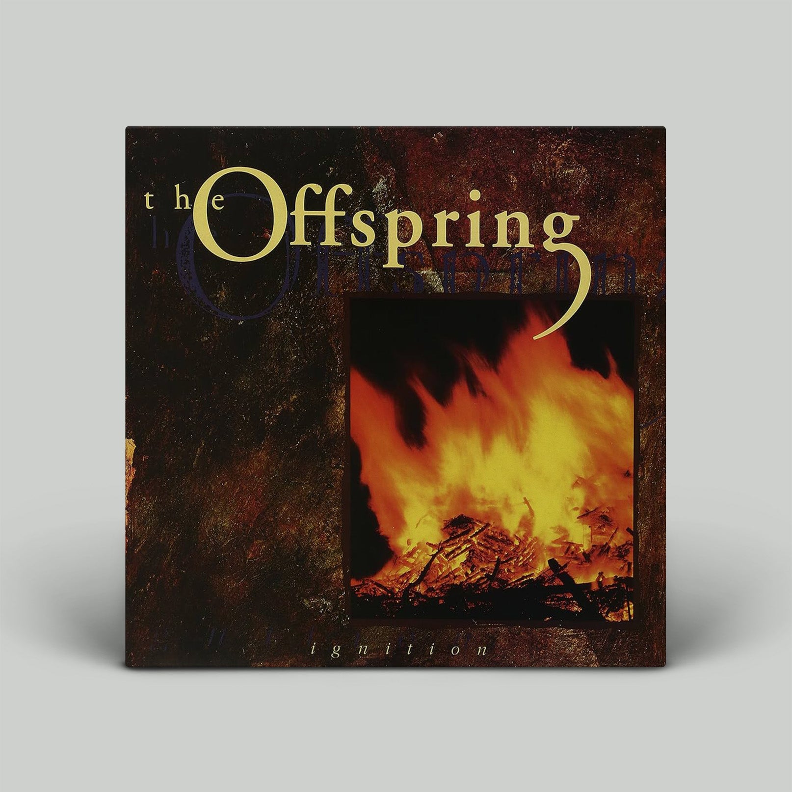 Album cover of 'The Offspring' with a fire design on a gray background