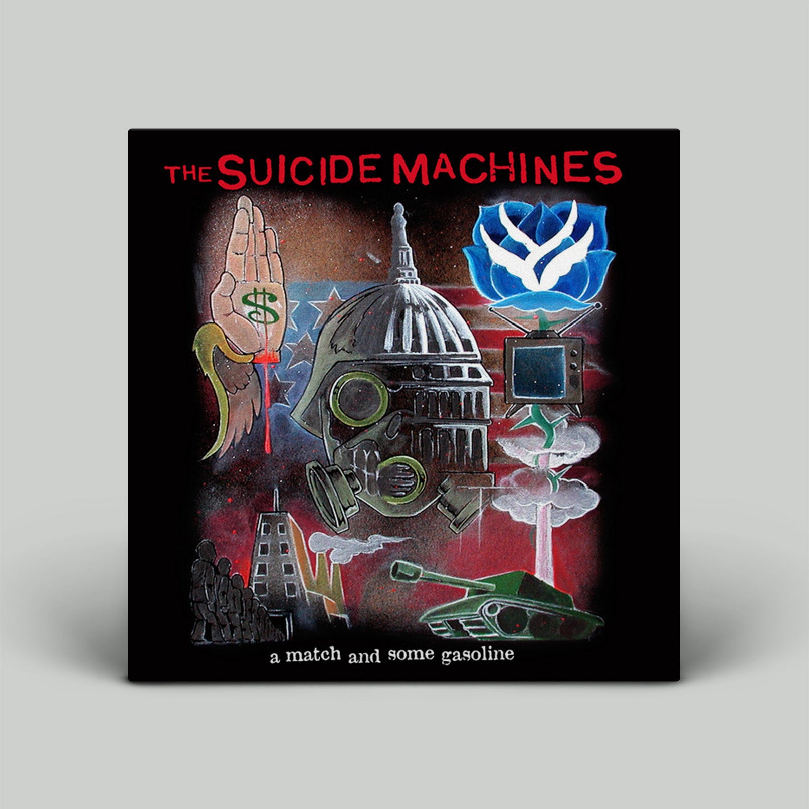 Album cover for 'The Suicide Machines' with symbolic imagery on a black background