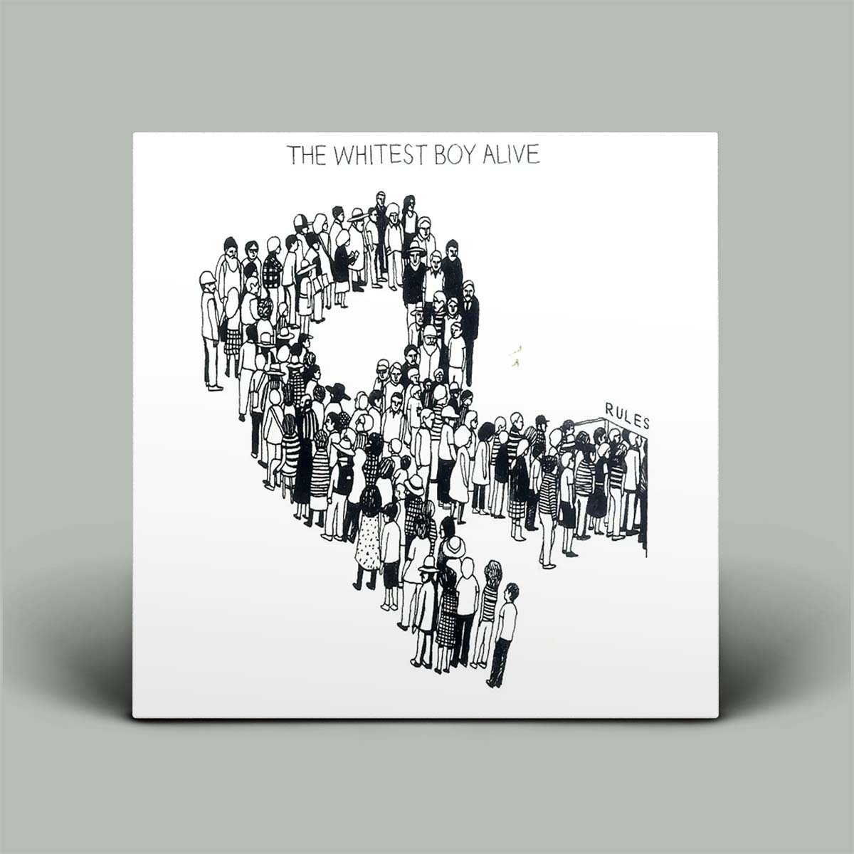 A square album cover for 'The Whitest Boy Alive' featuring a black line art illustration of a crowd forming the shape of a heart, displayed against a neutral gray background.