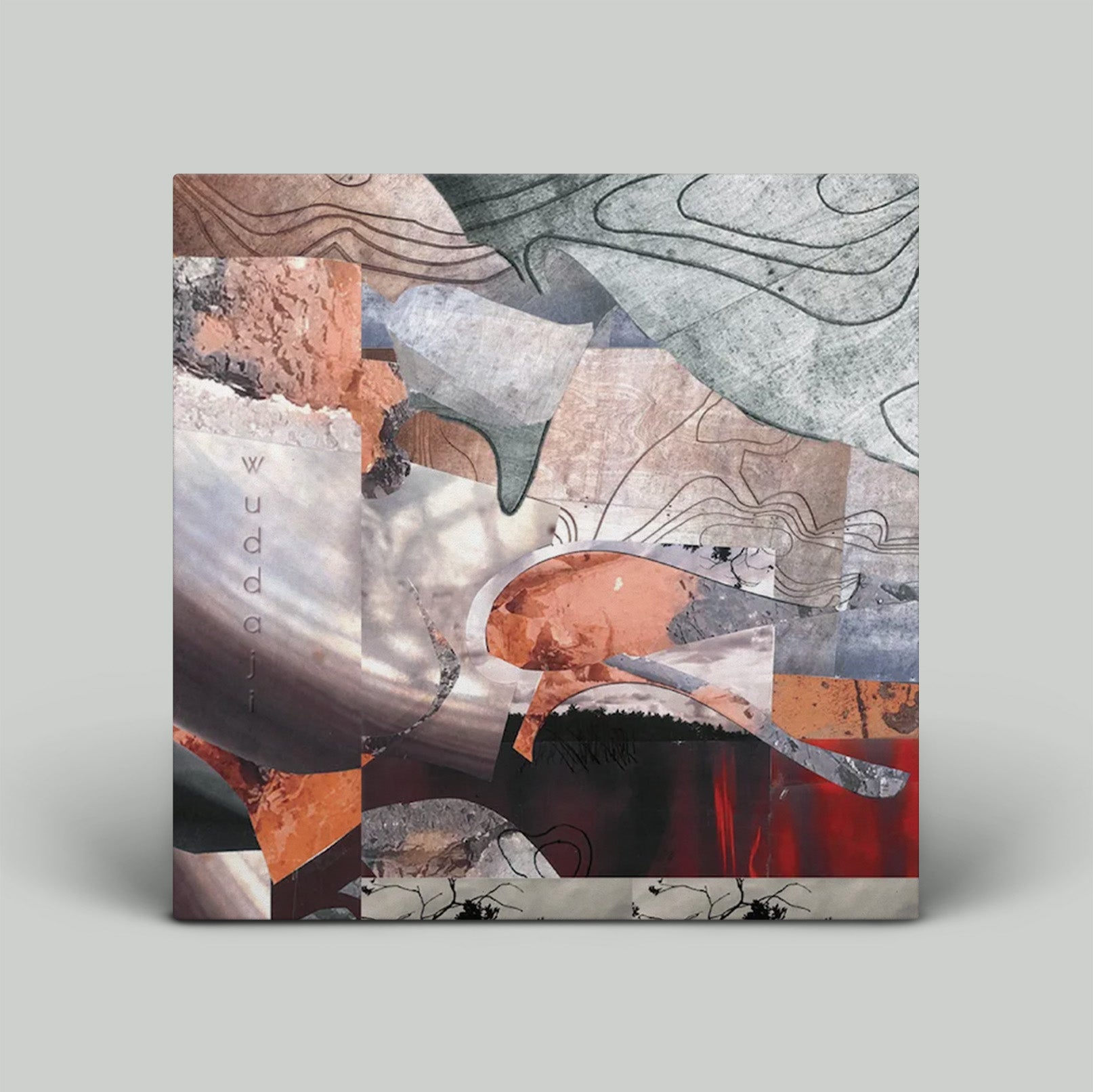 Abstract album cover deisgn with wavy patterns on a gray background