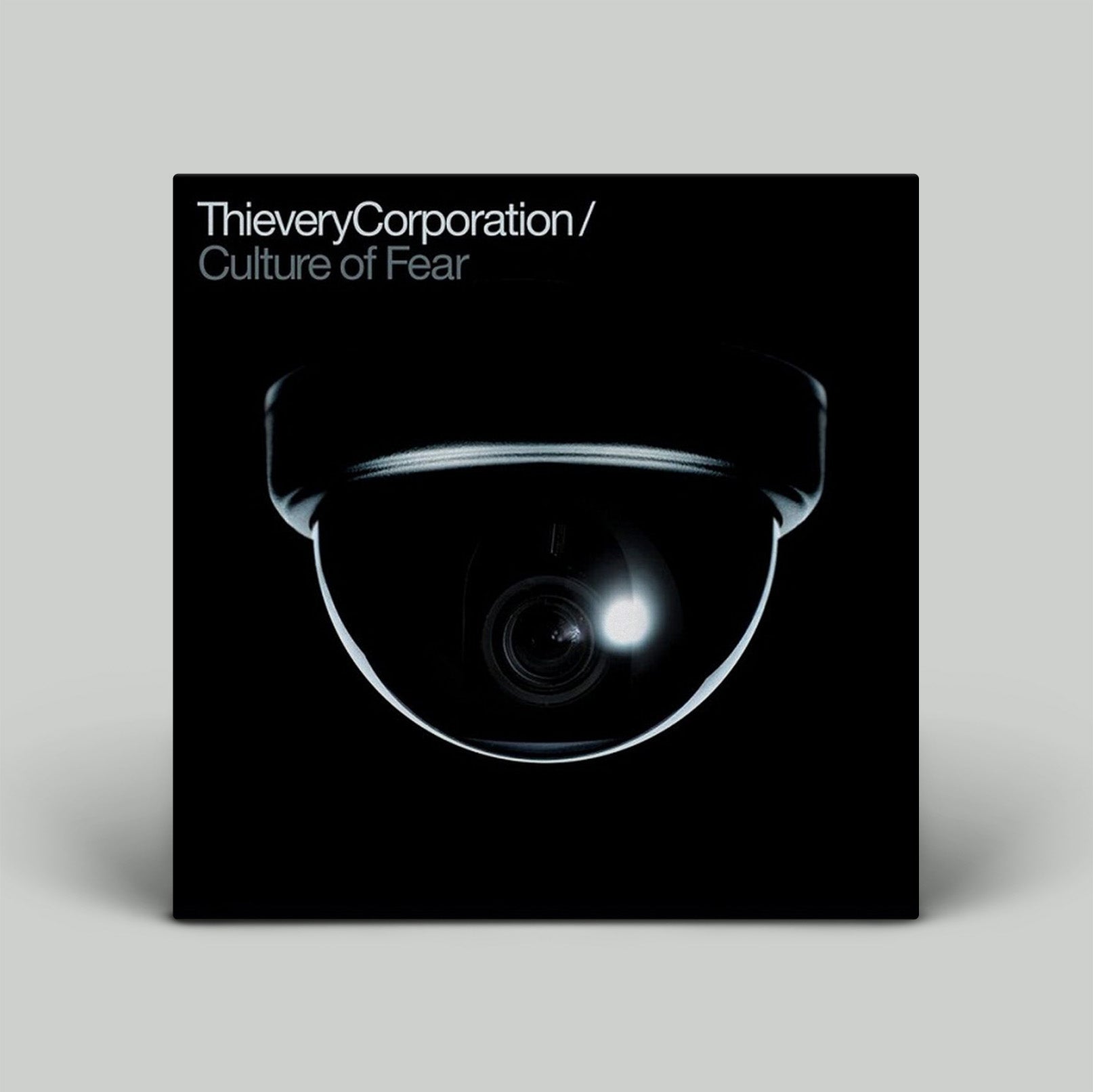 Album cover with a surveillance camera design and 'ThieveryCorporation / Culture of Fear' text.