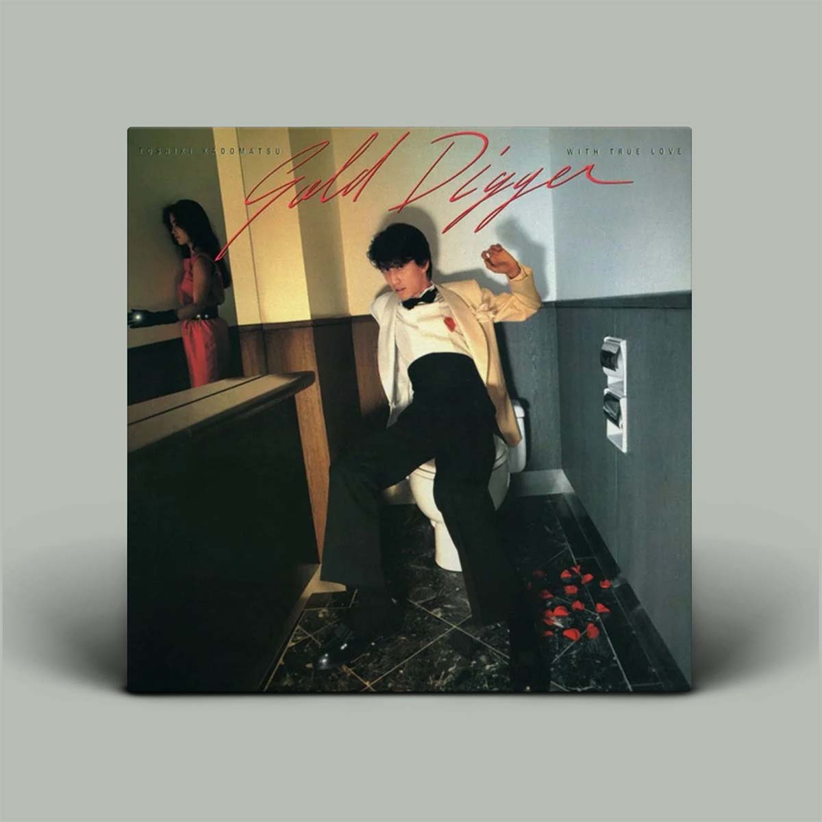 Vinyl record cover with a person in a bathroom setting and 'Gold Digger' text.