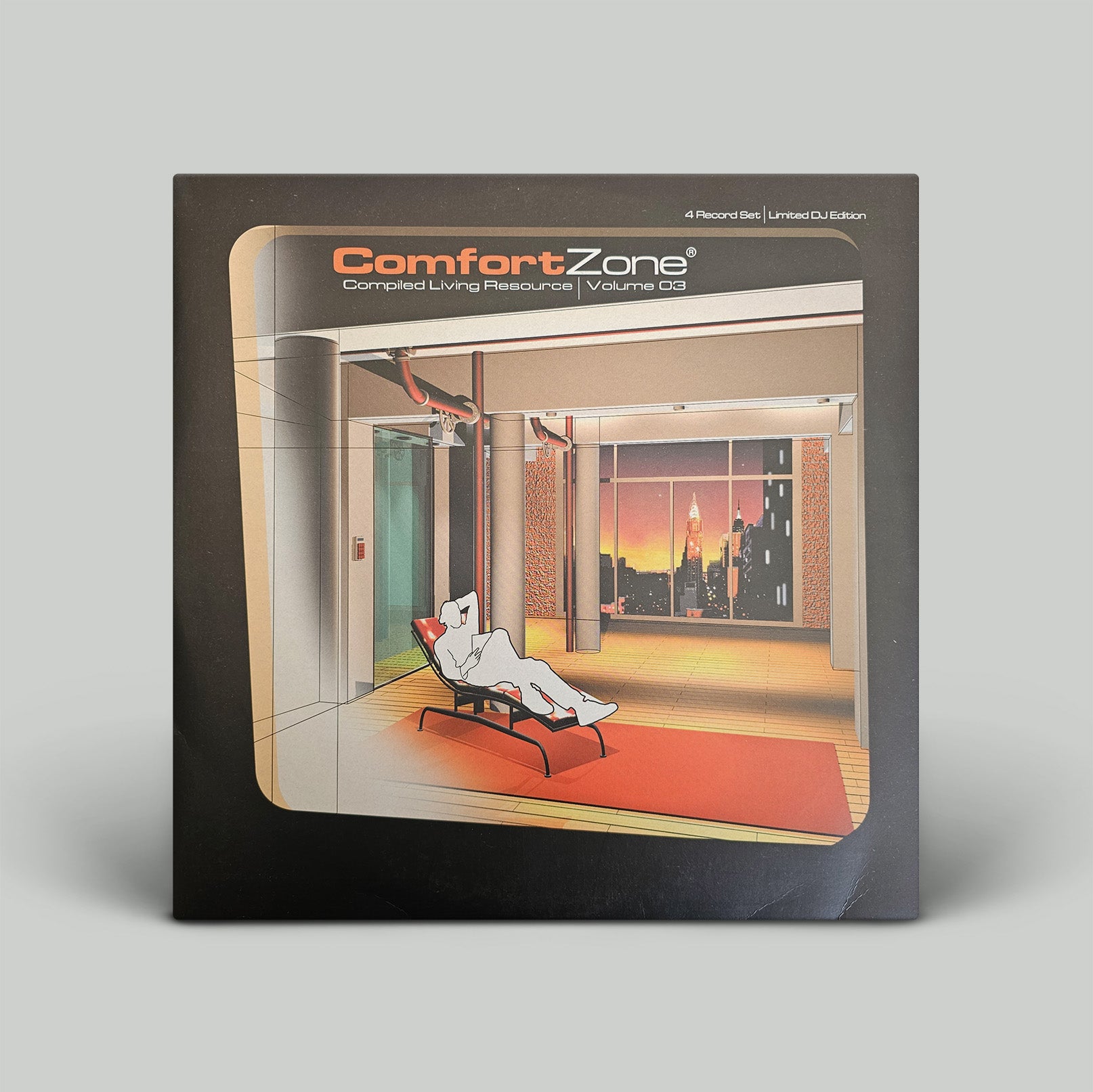Album cover of 'ComfortZone' with a room illustration on a gray background