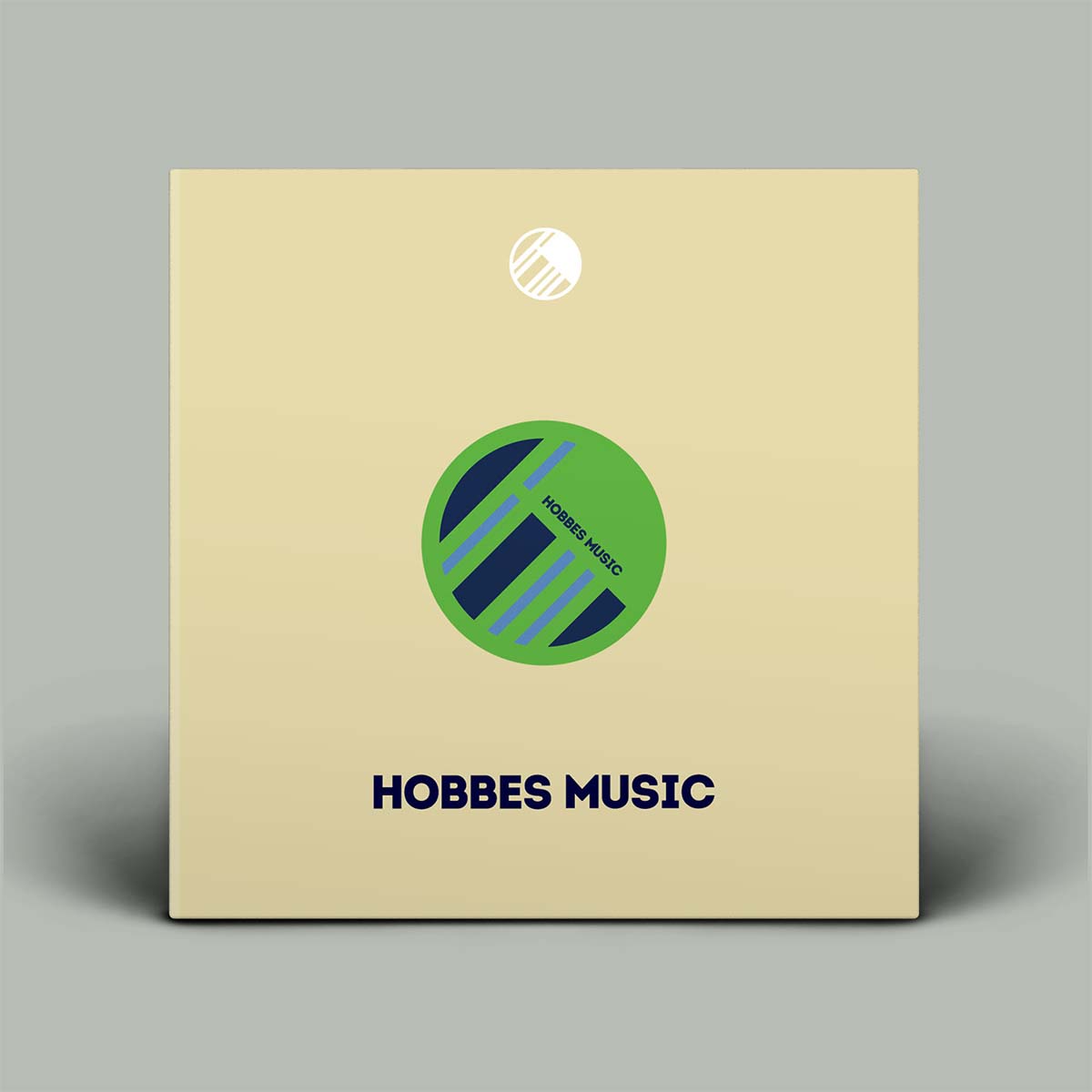 Beige music album cover with green and blue logo and 'Hobbles Music' text on a gray background