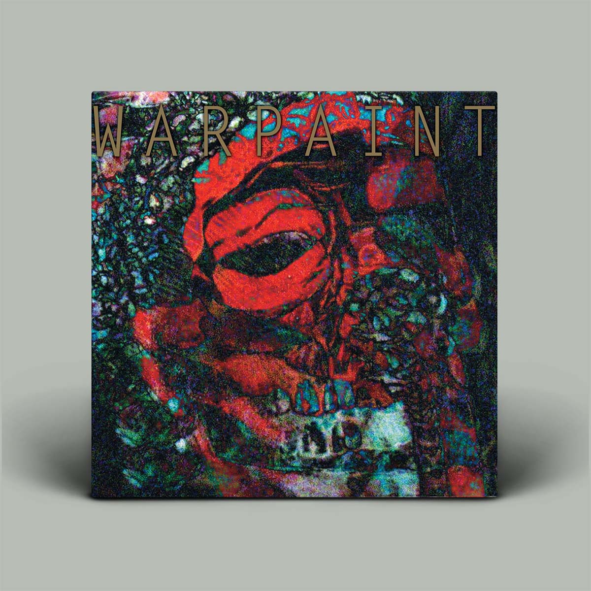 Album cover with abstract design and 'Warpaint' text on a gray background