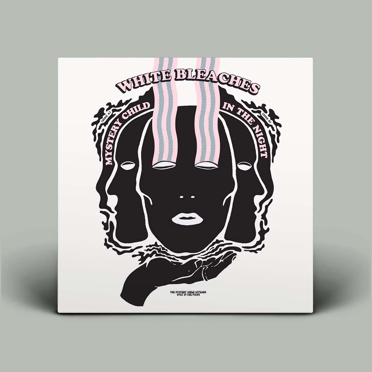 Album cover with black and white illustration of a face and text 'White Bleaches' on a gray background