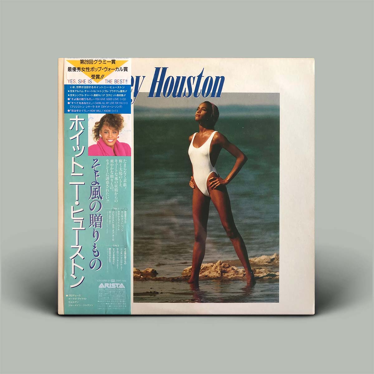 Album cover featuring a person in a swimsuit by the ocean with text on the left side.