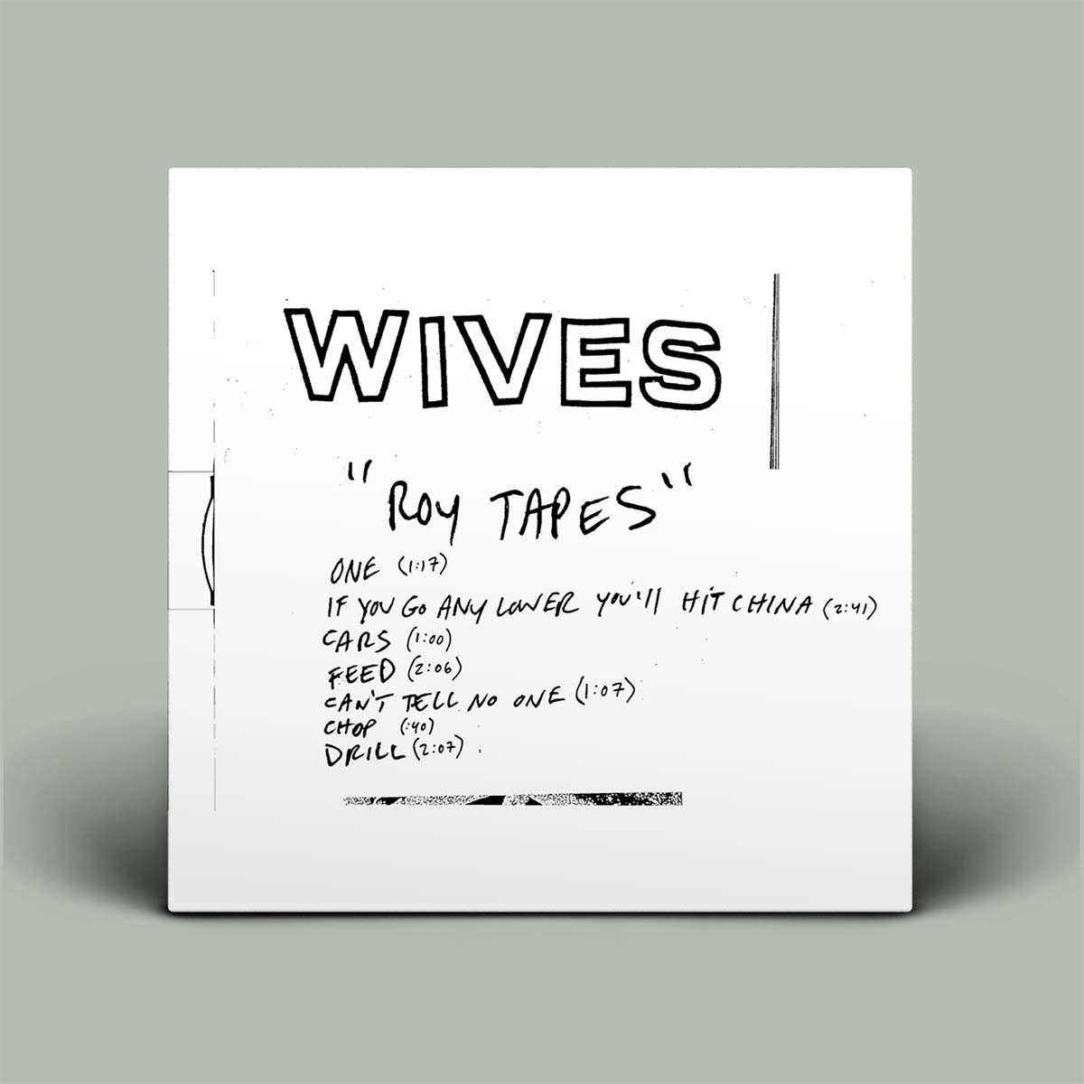 Album cover for 'WIVES Roy Tapes' with tracklist on a gray background